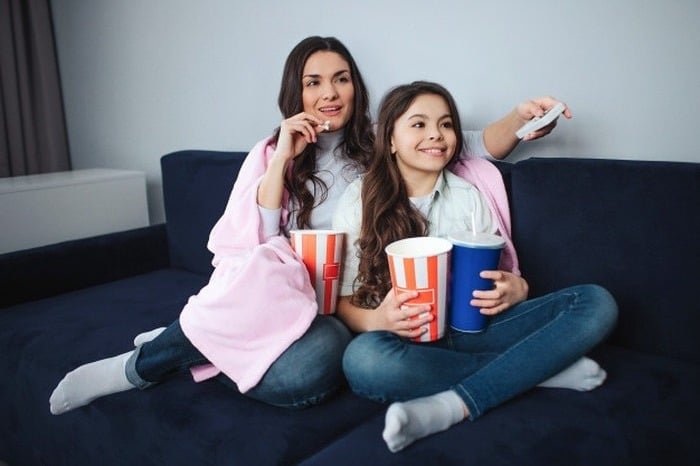 Watching movies with mom.